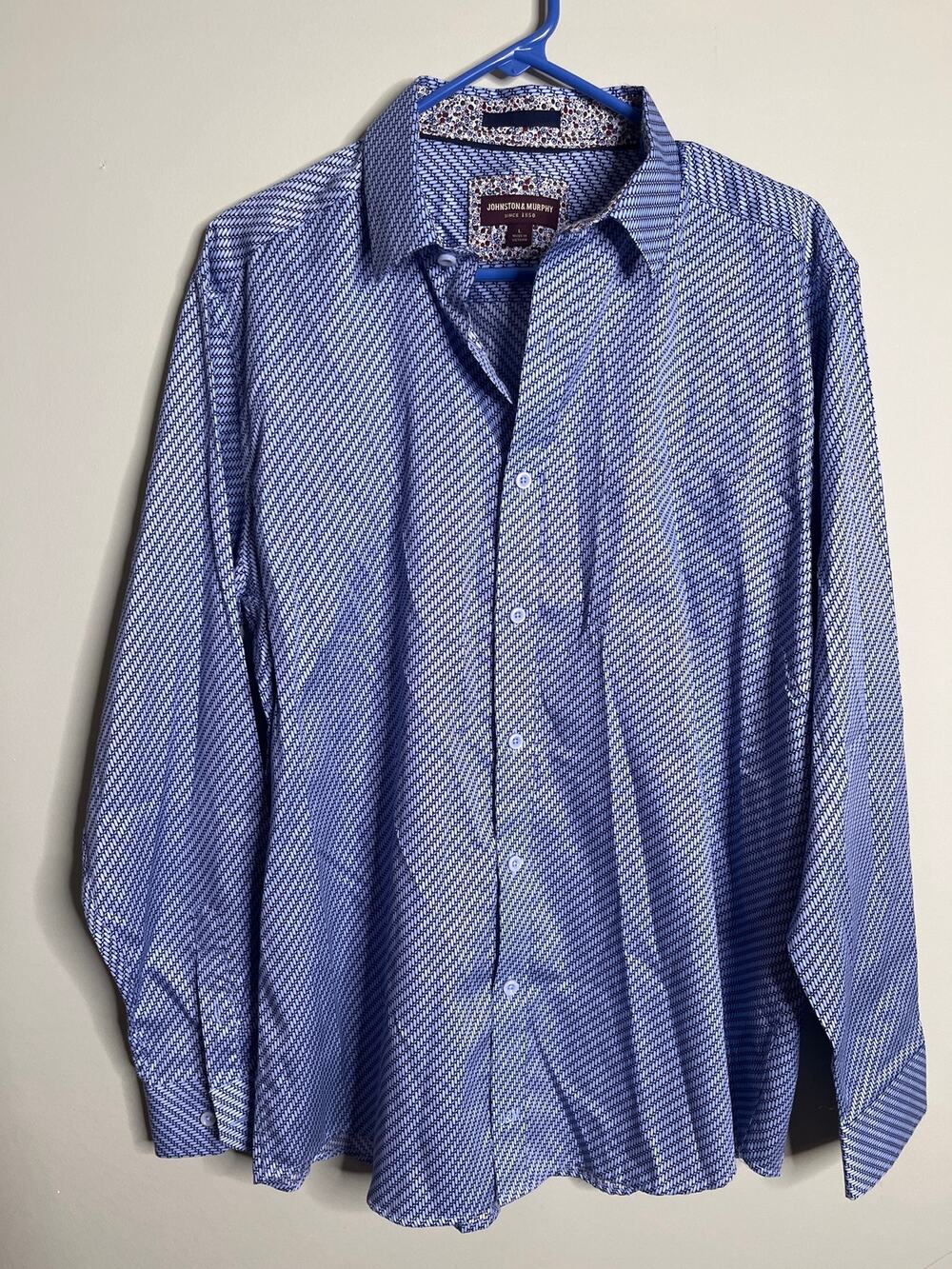 Johnston & Murphy Blue Printed button Up Dress Shirt Large